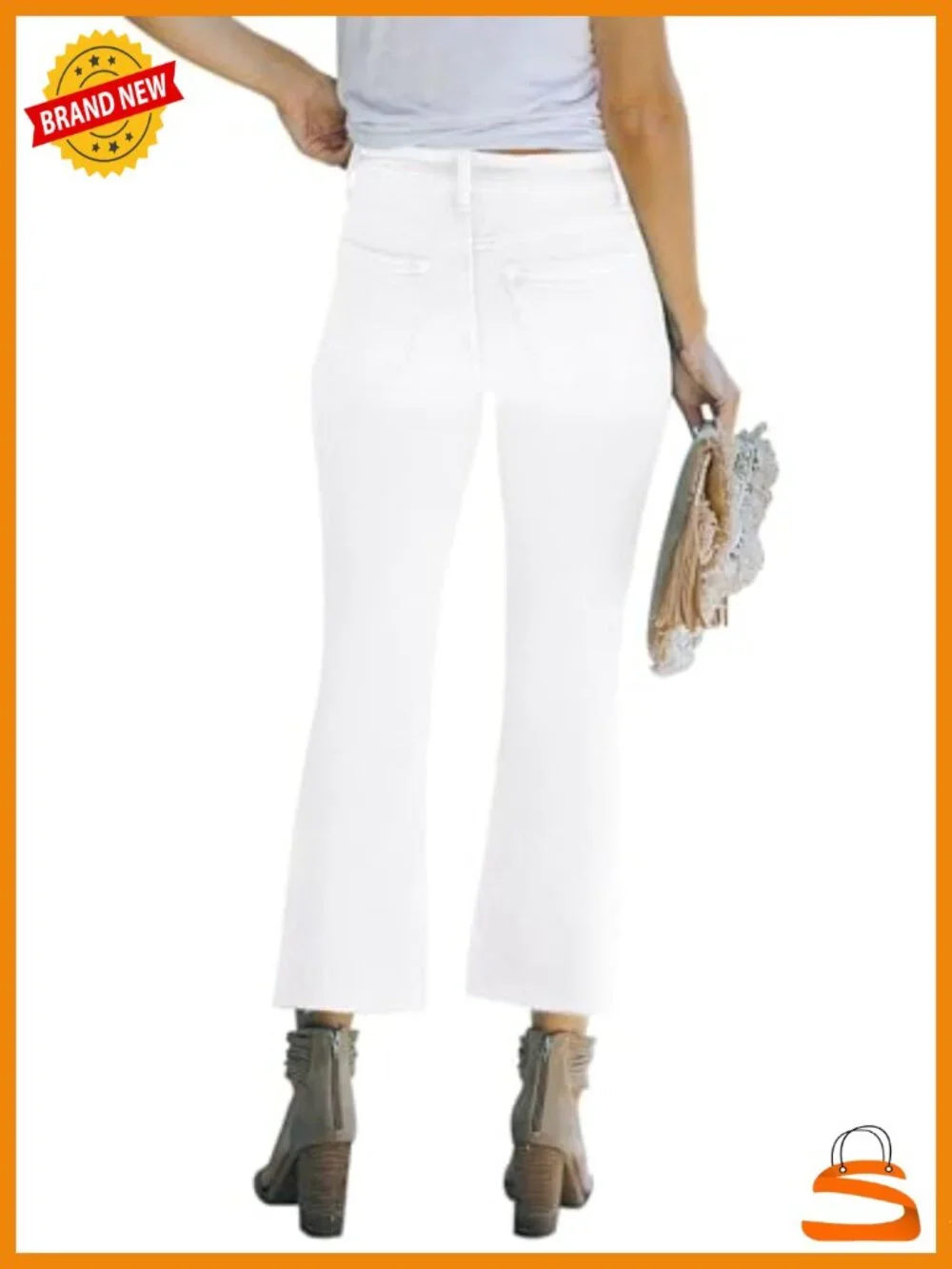 High Waisted Crop Flare Jeans Bootcut Denim Pants Raw Hem
